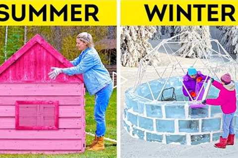 SUMMER HOUSE vs WINTER HOUSE || Amazing Huge Craft Ideas