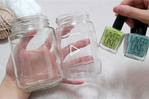 I did an INCREDIBLE job with the glass bottle, yarn, nail polish. DIY recycling craft ideas