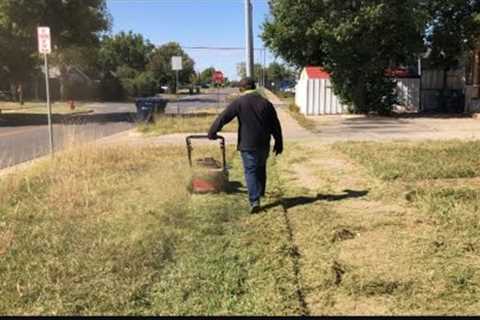 Free neglected FRONT YARD CLEANUP with a push mower