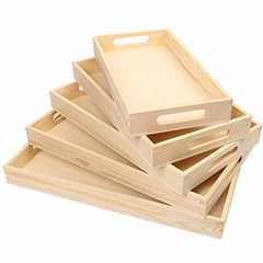 LotFancy 5PC Wooden Nested Serving Trays, Unfinished Natural Wood Trays with Handles, for Craft and ..