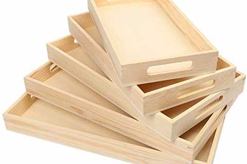 LotFancy 5PC Wooden Nested Serving Trays, Unfinished Natural Wood Trays with Handles, for Craft and ..