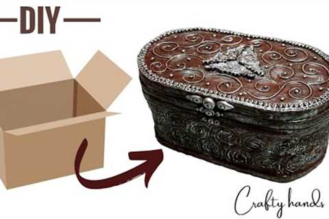 DIY Antique box | Cardboard box DIY | Cardboard craft ideas | how to make chest | best out of waste