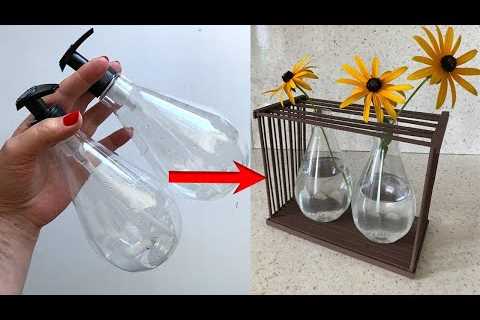 A simple vase idea made from plastic bottles and wooden sticks | Dream_Fairy_DIY