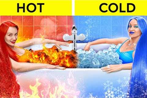 EXTREME HOT VS COLD CHALLENGE || Ice Queen VS Fire Girl! Adopted Elements by 123GO! CHALLENGE