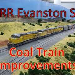 Coal Train Improvements on the UPRR Evanston Sub.  HO Scale Model Trains in Action. RD4 Autofloods