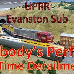Big Time Derailment on UPRR Evanston Subdivision.  Trains Rearended Causes Havoc. HO Scale Trains
