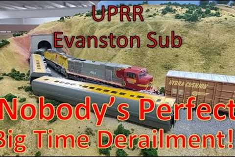 Big Time Derailment on UPRR Evanston Subdivision.  Trains Rearended Causes Havoc. HO Scale Trains