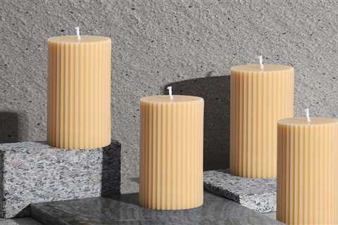 Ribbed Pillar Candles 2x6'' - Handmade Modern Decor for Home - Soy Wax Unscented Champagne Yellow..